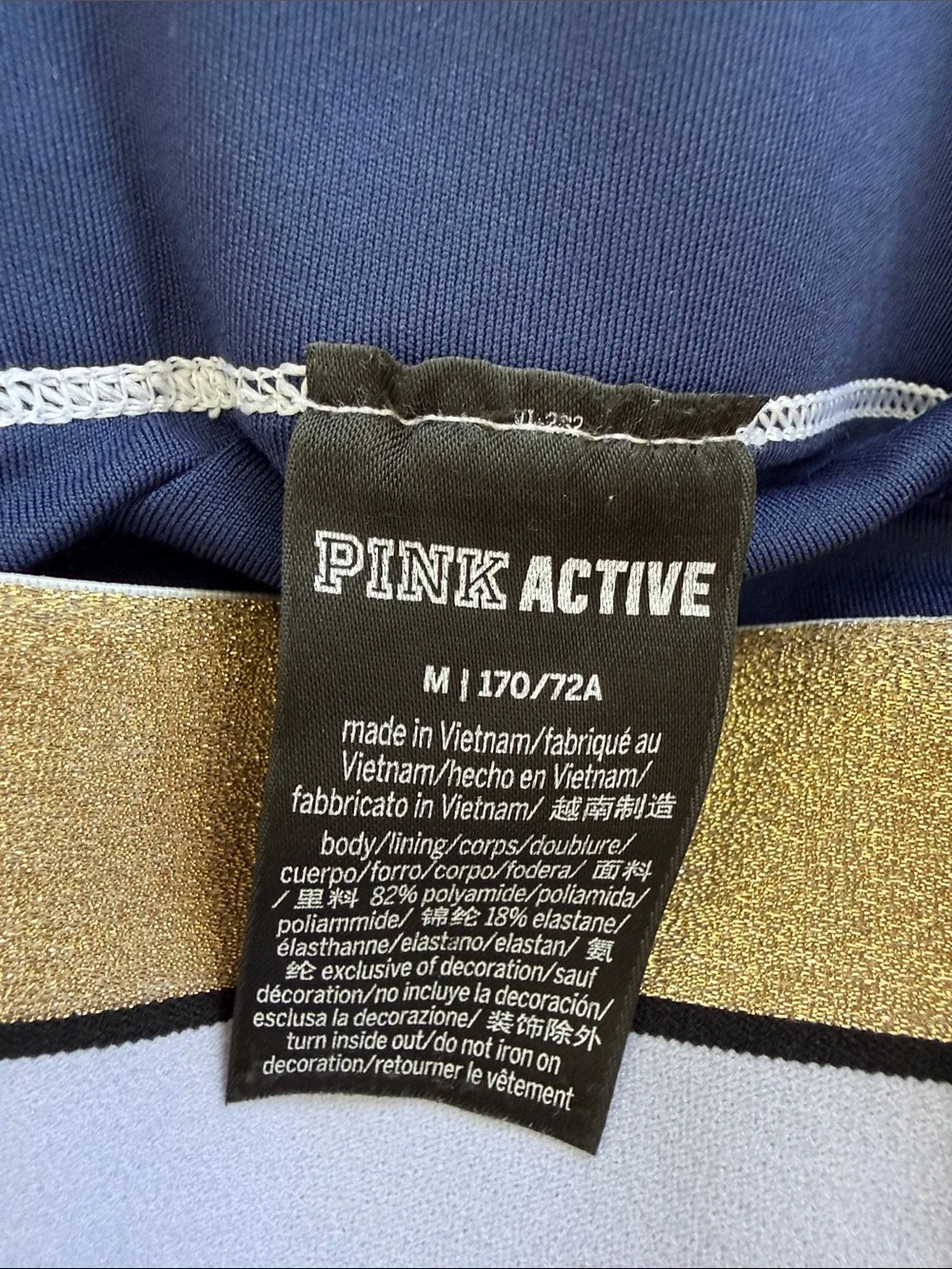 PINK active Navy Leggings with White and Gold Waistband size M